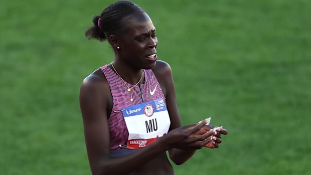 A devastated Athing Mu leaves the track at the US trials.