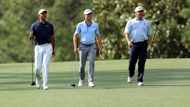 Tiger Woods played nine holes with Justin Thomas and Fred Couples at Augusta National.