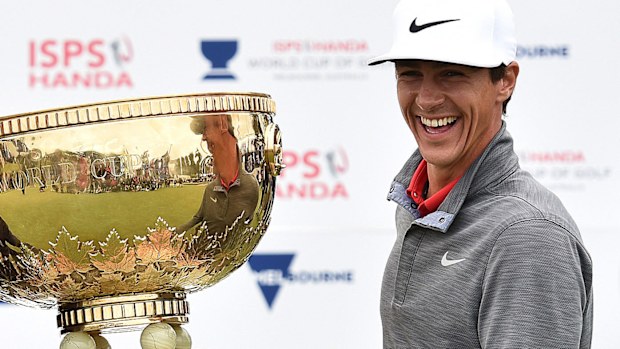 Thorbjorn Olesen of Denmark celebrate winning the World Cup of Golf