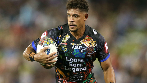 Dane Gagai of the Indigenous All Stars runs the ball during the NRL All Stars match in 2017.