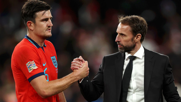 Harry Maguire and England coach Gareth Southgate