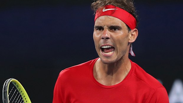  Rafael Nadal of Spain reacts during his semi-final singles match 