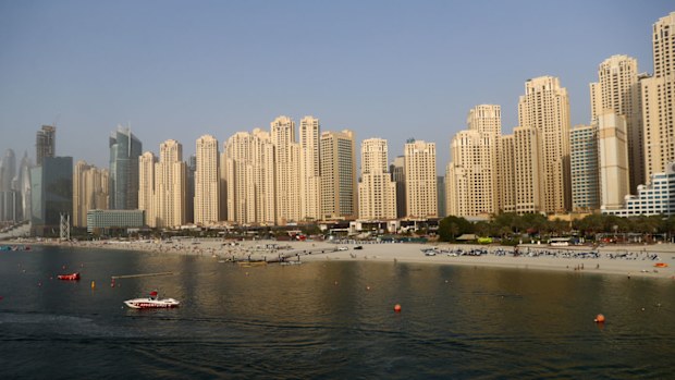 People enjoy the sunshine and relax on the beach at JBR Beach on June 01, 2020 in Dubai, United Arab Emirates.