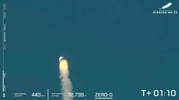 The Blue Origin rocket veered off course over West Texas about 90 seconds after liftoff