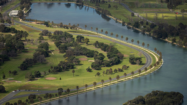 The Albert Park circuit in Melbourne, without all the Formula One infrastructure.