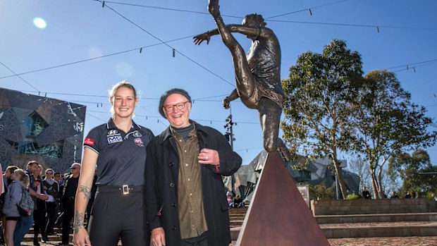 Tayla Harris attends her sculpture unveiling at Federation Square