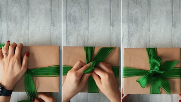Ribbon bow on a Christmas gift