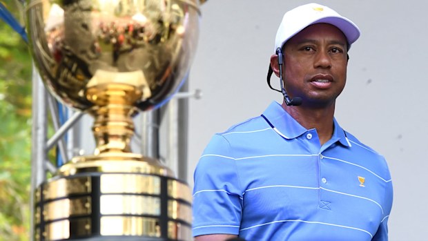 Tiger Woods touches down in Melbourne