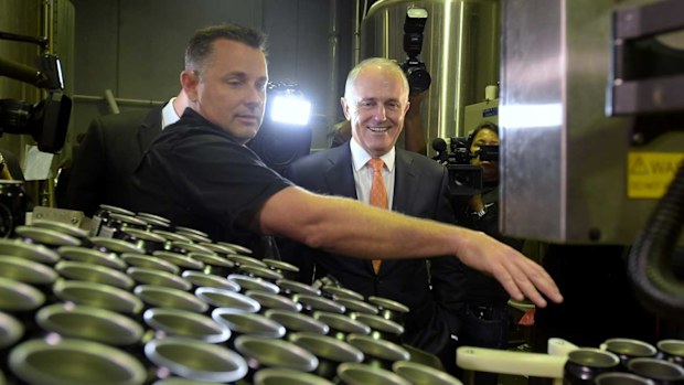 Malcolm Turnbull at a brewery. (AAP)