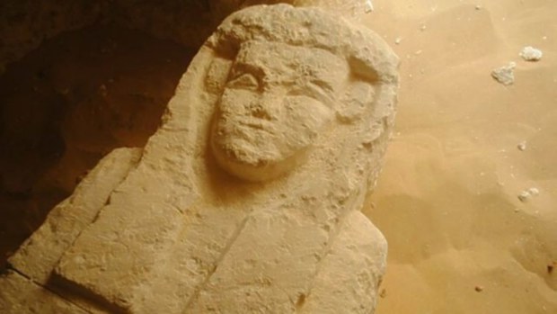 A sarcophagus from one of the three tombs found at burial grounds south of Cairo.