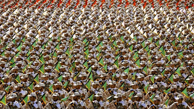Members of the Iran's Revolutionary Guard march during an annual military parade. 