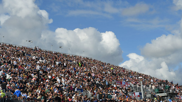 The sun shines on the party stand during day five of the 4th Ashes Test Match between England and Australia at Old Trafford