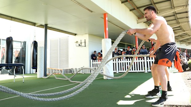 Stephen Coniglio of the Giants trains 