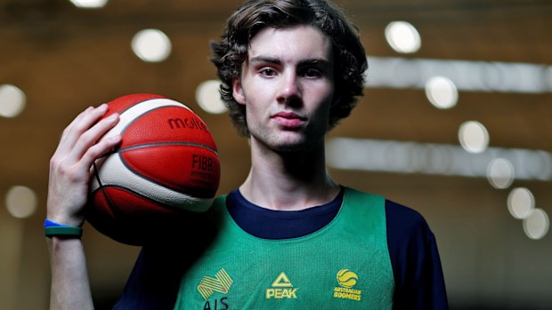 Josh Giddey poses during an Australian Boomers 