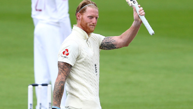 Ben Stokes of England celebrates after reaching his century