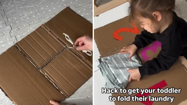 Mum shares simple hack to get her toddler to help fold laundry