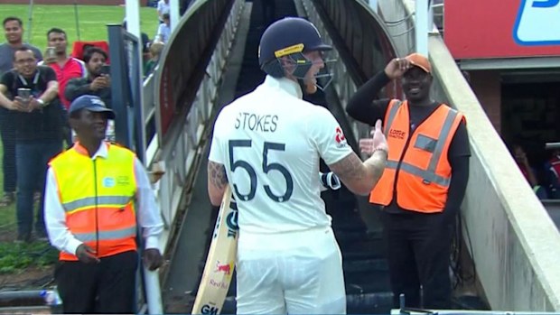 Ben Stokes yells at a fan after he was dismissed
