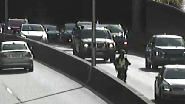 Bicycle delivery riders are ending up on busy motorways and inside tunnels across Sydney. Images/CCTV: Transurban