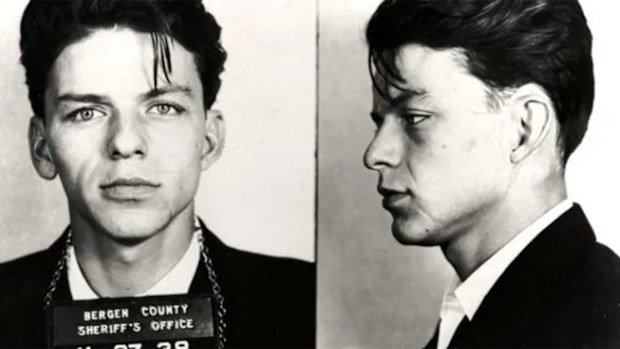 Frank Sinatra's mugshot showed the facial scarring he suffered in childbirth.