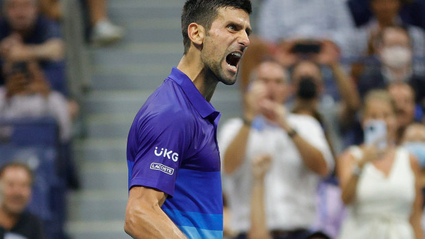 Novak Djokovic displays his frustration during his quarter-final win over Matteo Berrettini.