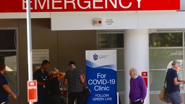 A Covid-19 testing station out the front of St.Vincents hospital in Darlinghurst 