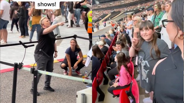 Left: Sing language interpreter at concert, Right: Girl signing to her parents.