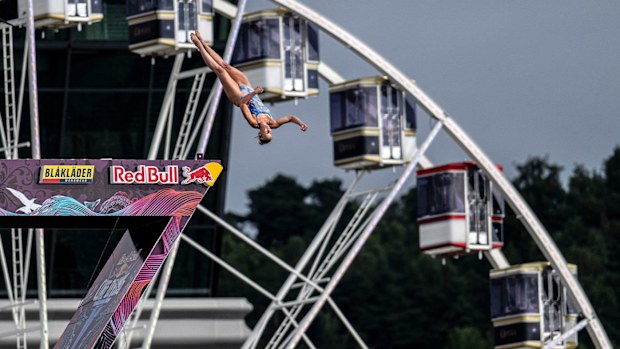 Rhiannan Iffland leaps off Norway's Oslo Opera House.