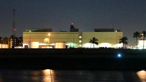 The US embassy is seen in the heavily fortified green zone in central Baghdad, Iraq.