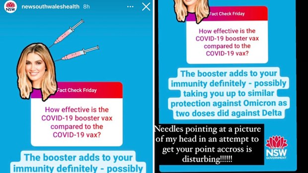 Delta Goodrem has called out an Instagram story by NSW Health calling it "disturbing".