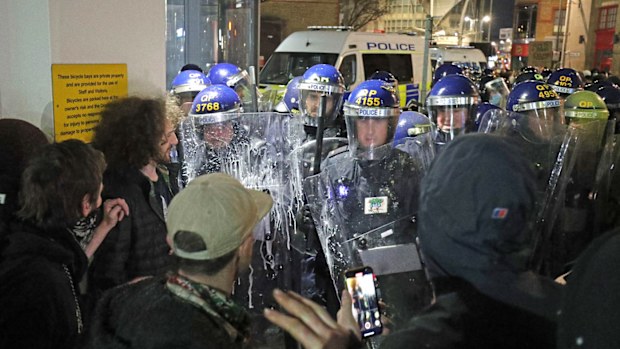 People demonstrate against the Government's controversial Police and Crime Bill, in Bristol, England