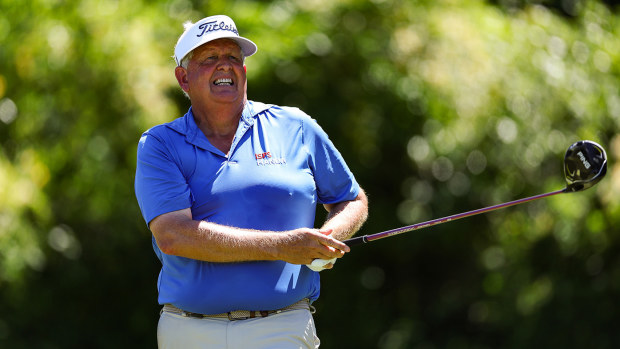 Colin Montgomerie of Scotland plays his shot on the third hole during the first round of the U.S. Senior Open Championship at Newport Country Club on June 27, 2024 in Newport, Rhode Island. (Photo by Brennan Asplen/Getty Images)