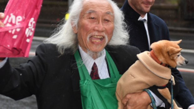 Activist Danny Lim arrives at Downing Centre Court in Sydney,