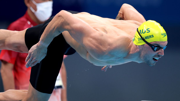 Kyle Chalmers in action in the heats of the 100m freestyle at the Tokyo Olympics.