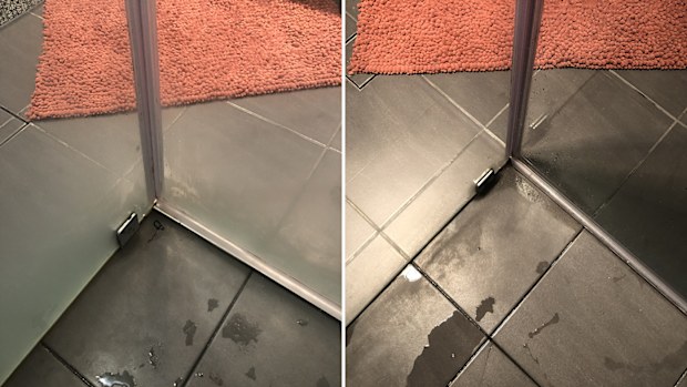 Woman tests viral cleaning hack using a dishwasher tablet on soap scum