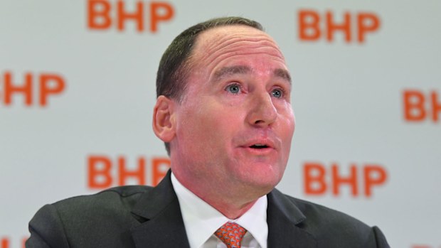 BHP Chairman Ken MacKenzie speaks during a press conference at BHP headquarters in Melbourne.