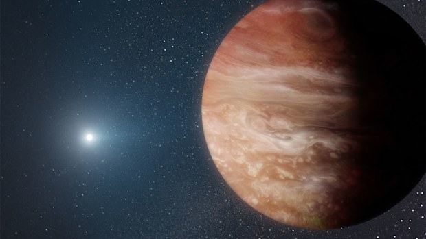 The discovery of a distant Jupiter-like planet orbiting a dead star reveals what may happen in our solar system when the sun dies in about 5 billion years, according to new research. This artist's rendering depicts Jupiter orbiting our sun once it becomes a white dwarf.
