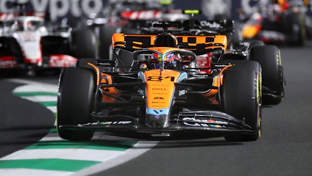 Oscar Piastri suffered front wing damage on the opening lap of the Saudi Arabian Grand Prix.