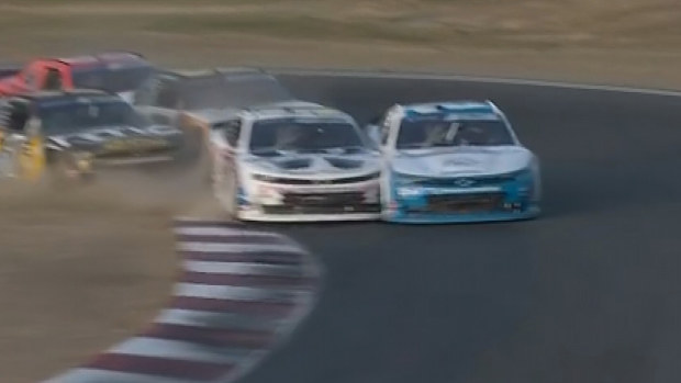 Shane van Gisbergen won the NASCAR Xfinity race at Sonoma with this move on Austin Hill on a late restart.