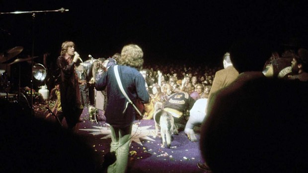 As the Rolling Stones performed at Altamont, Hells Angels bikies surrounded the stage and attacked members of the crowd.