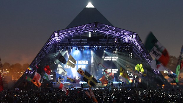 U2 perform on the Pyramid Stage at the Glastonbury Festival site at Worthy Farm, Pilton on June 24, 2011 in Glastonbury, England