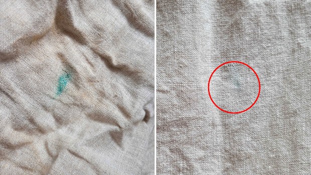 Linen shorts before and after stain removal