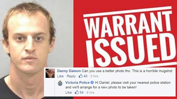 Wanted man Daniel Damon's cheeky exchange with Victorian Police. (Facebook)