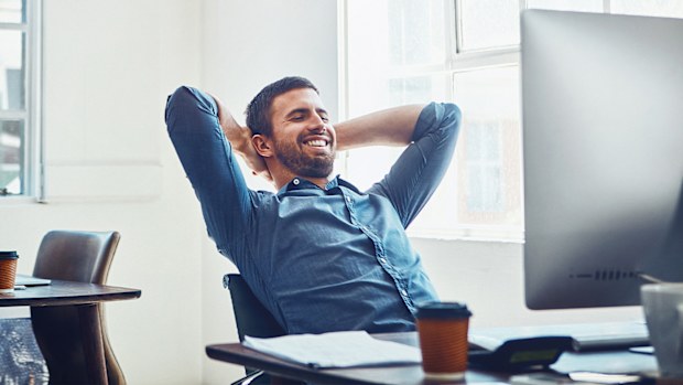 Happy worker office work life balance four-day work week
