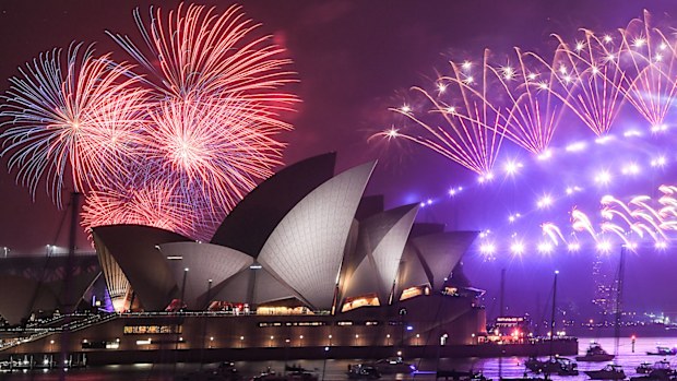 Fireworks explode over the Sydney Harbour Bridge and the Sydney Opera House in the midnight display during New Year's Eve celebrations on January 1, 2020 in Sydney, Australia.