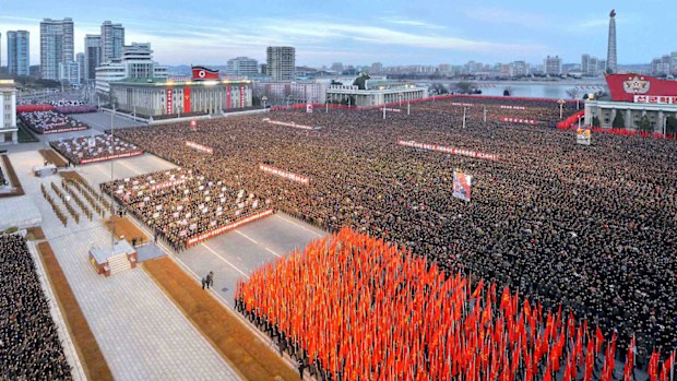 A photograph released by North Korea's official Korean Central News Agency shows a mass rally taking place at Kim Il Sung Square in Pyongyang. (AFP)