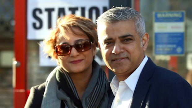 New London mayor Sadiq Khan with his wife Saadiya. (AAP)