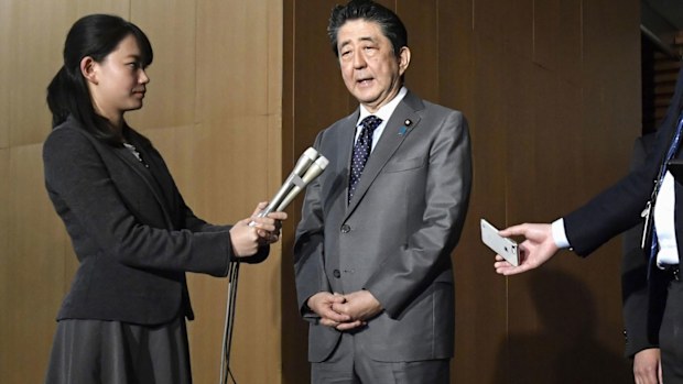 Japan's Prime Minister Shinzo Abe speaks to reporters at his prime minister's official residence in Tokyo, Feb. 21, 2020. Prime Minister Shinzo Abe should be basking in the limelight this year in the run-up to the 2020 Tokyo Olympics. Instead, the virus outbreak that has spread from China to even remote parts of Japan has Abe and his ruling Liberal Democratic Party playing defensive. 