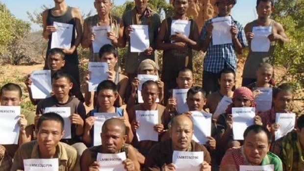 A proof of life picture taken by the Somali pirates to prove the crew of the FV Naham 3 were still alive. Picture: Oceans Beyond Piracy