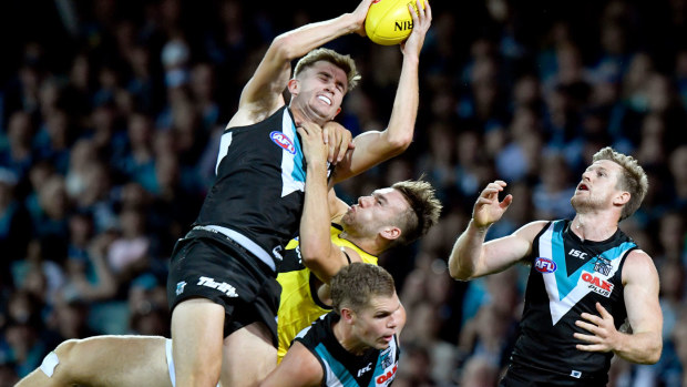 Dougal Howard of Port Adelaide marks