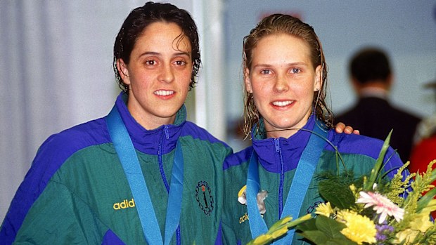 Nicole Livingstone (left) pictured with fellow Australian swimming great Susie O'Neill in 1994.